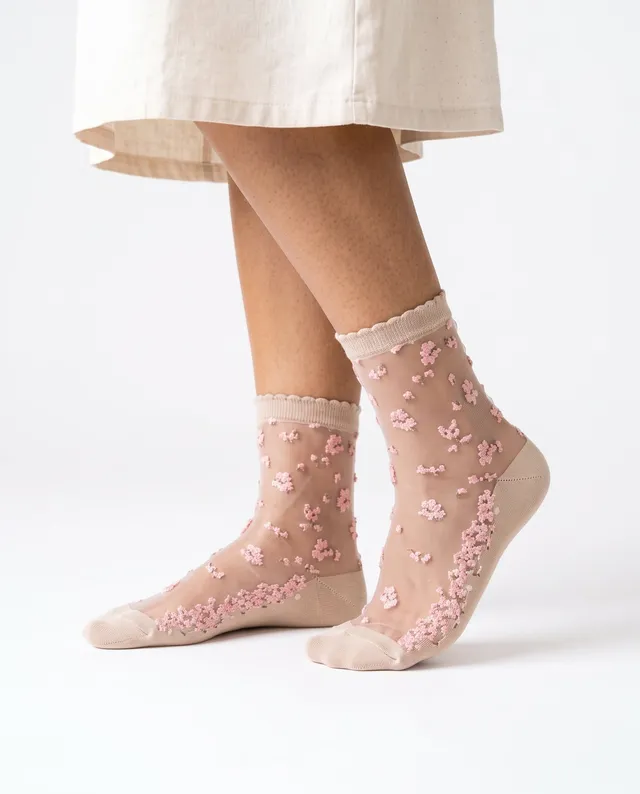 Yokono Nely calzini beige fantasia floreale taglia unica