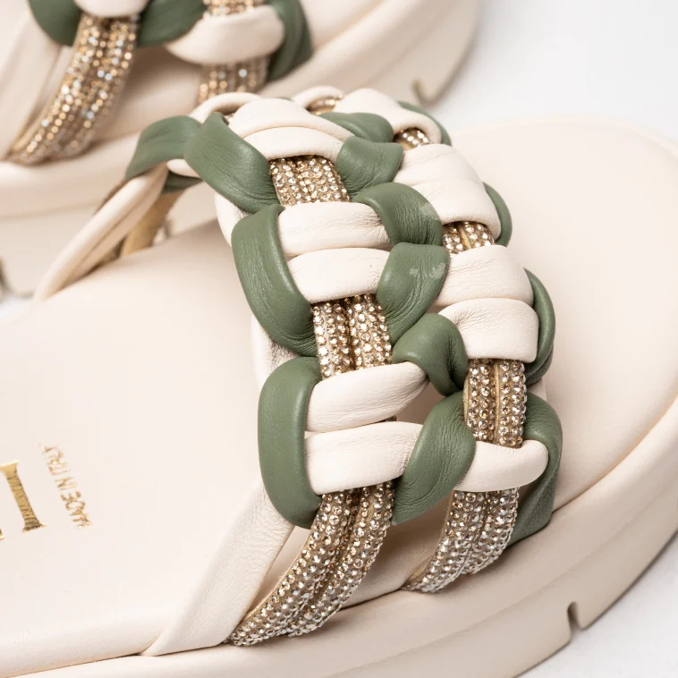 Pasquini Cloe sandalo basso beige verde 4,5 cm