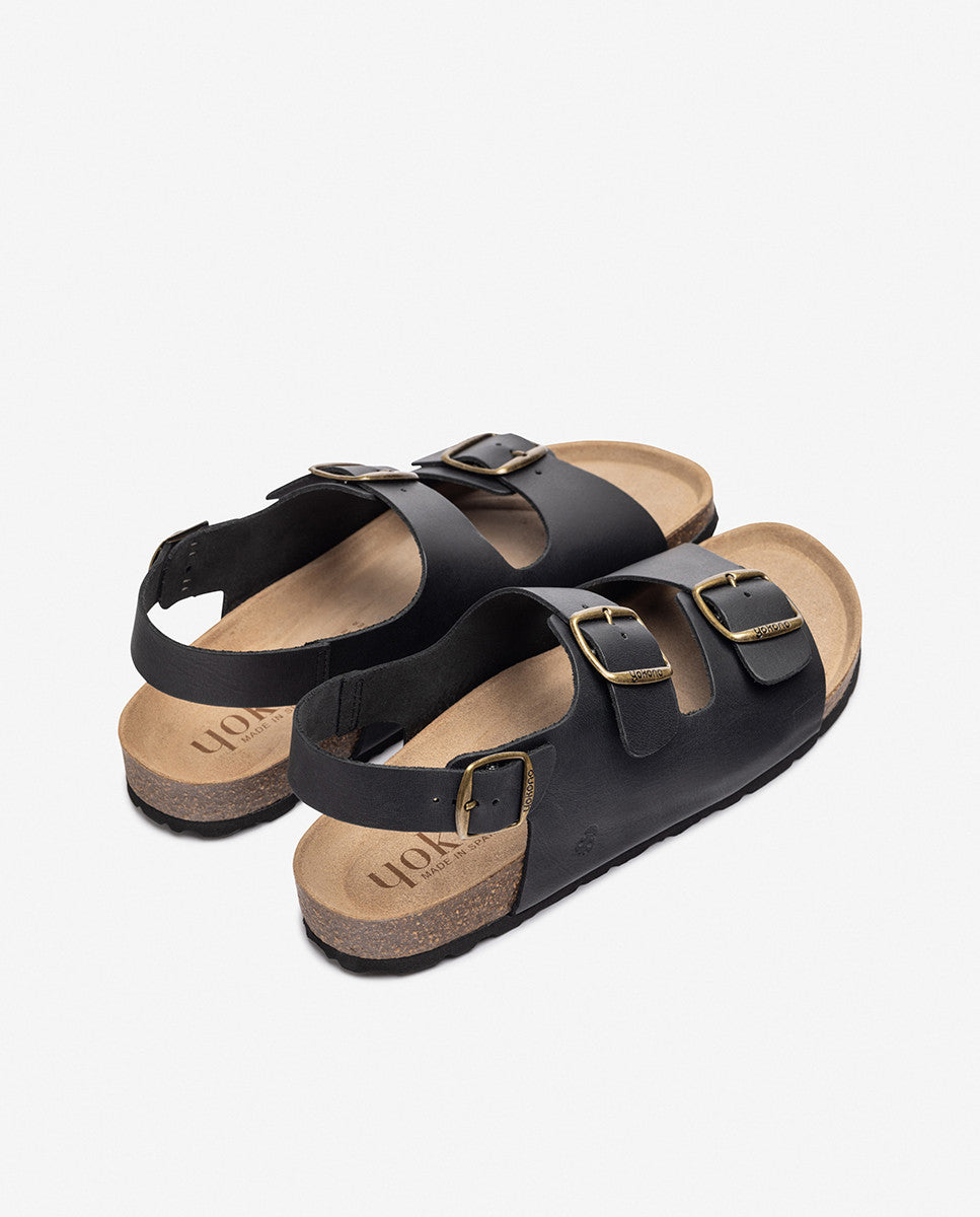 Yokono Macam-151 sandalo uomo nero in cuoio