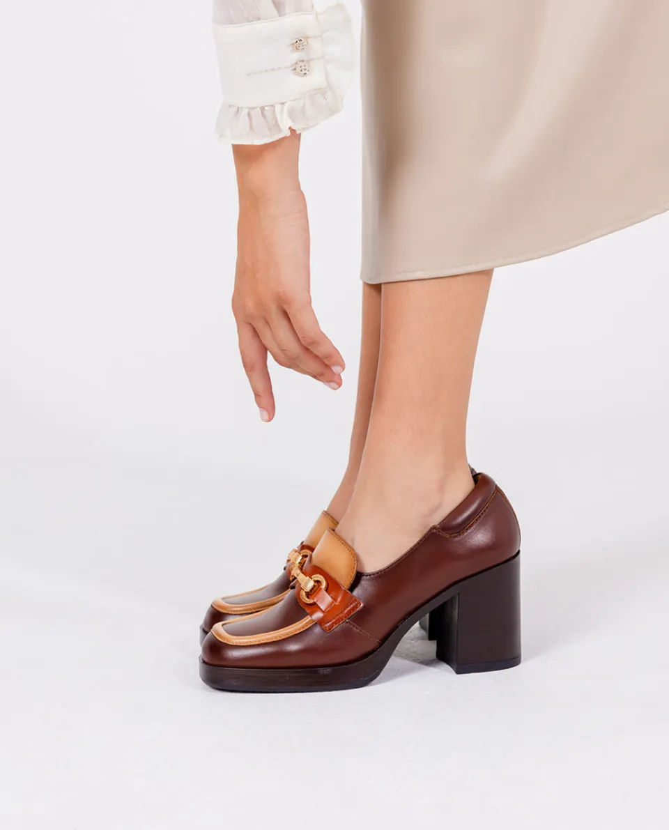 Yokono Kolin-011 mocassini tacco donna marrone pelle