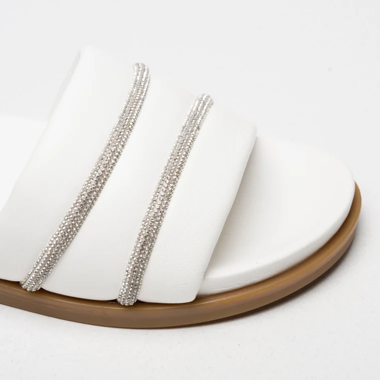 Pasquini Nora ciabatta bianca con strass 2,5 cm