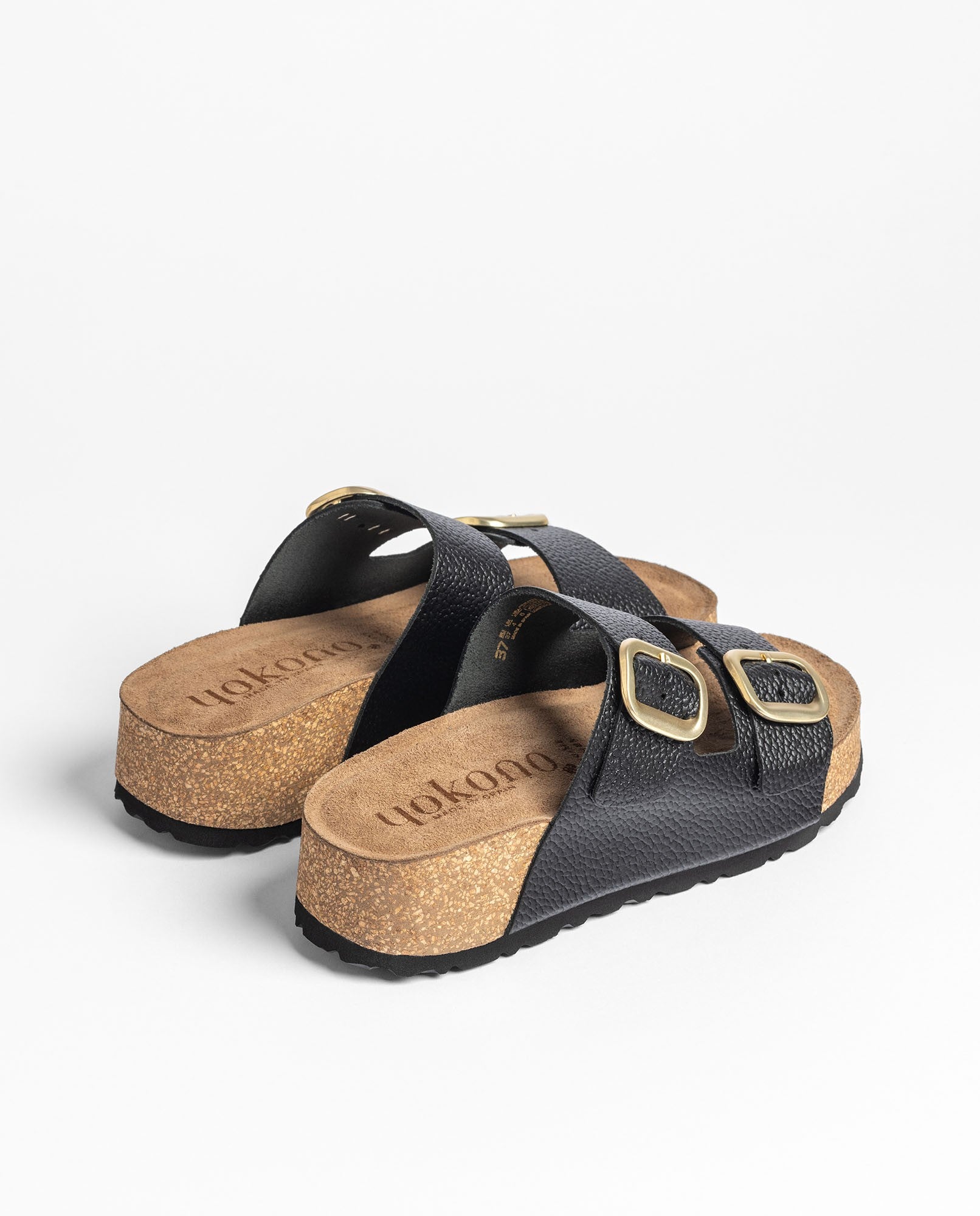 Yokono Wiwi 003 sandali plateau nero in pelle con fibbie