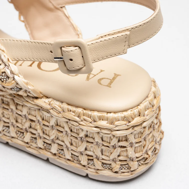 Pasquini Livia sandalo beige zeppa 6 cm rafia