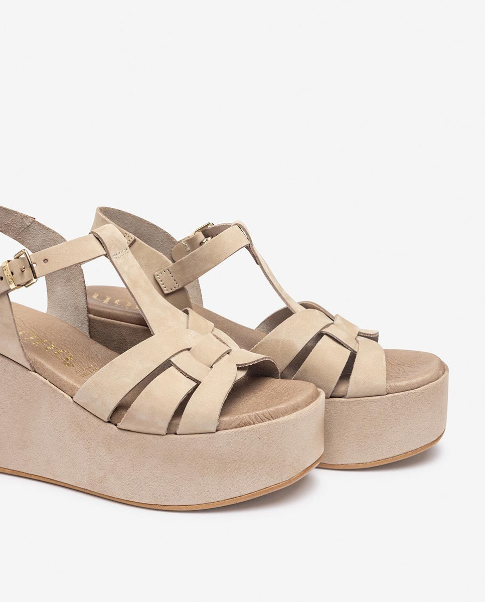 Yokono Lanzarote-002 sandalo con zeppa beige con fibbia