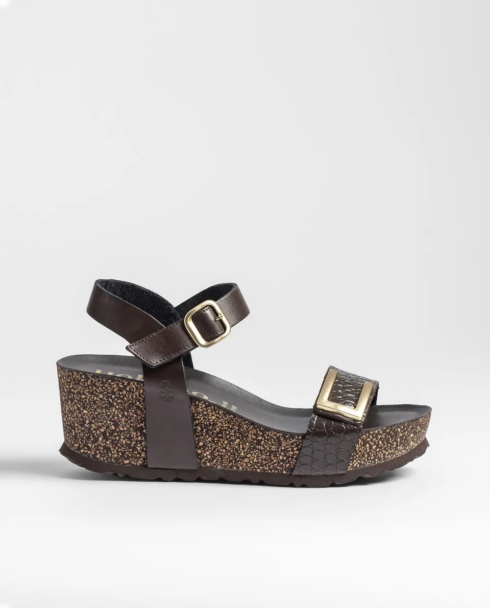 Yokono BARI-262 sandalo zeppa marrone scuro pelle