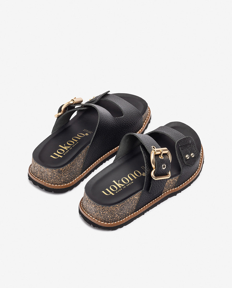 Yokono Oca-252 sandali plateau donna neri in pelle