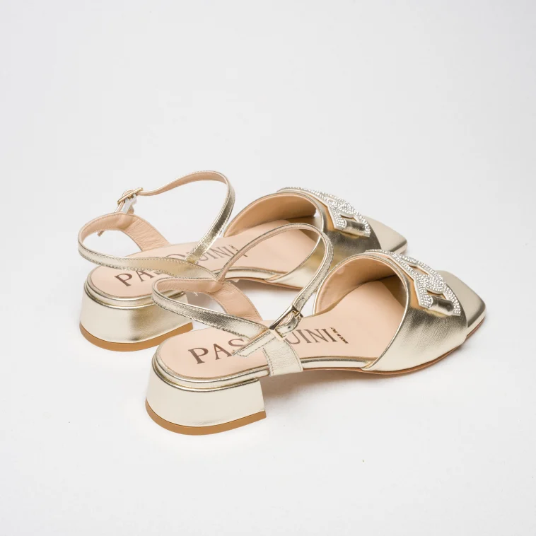 Pasquini Calzature Nina sandalo platino tacco 3,5 cm cuoio