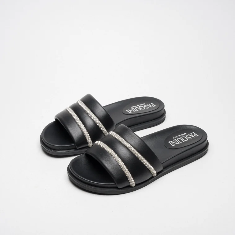 Pasquini Calzature Nora ciabatta nera nappa strass 2,5 cm