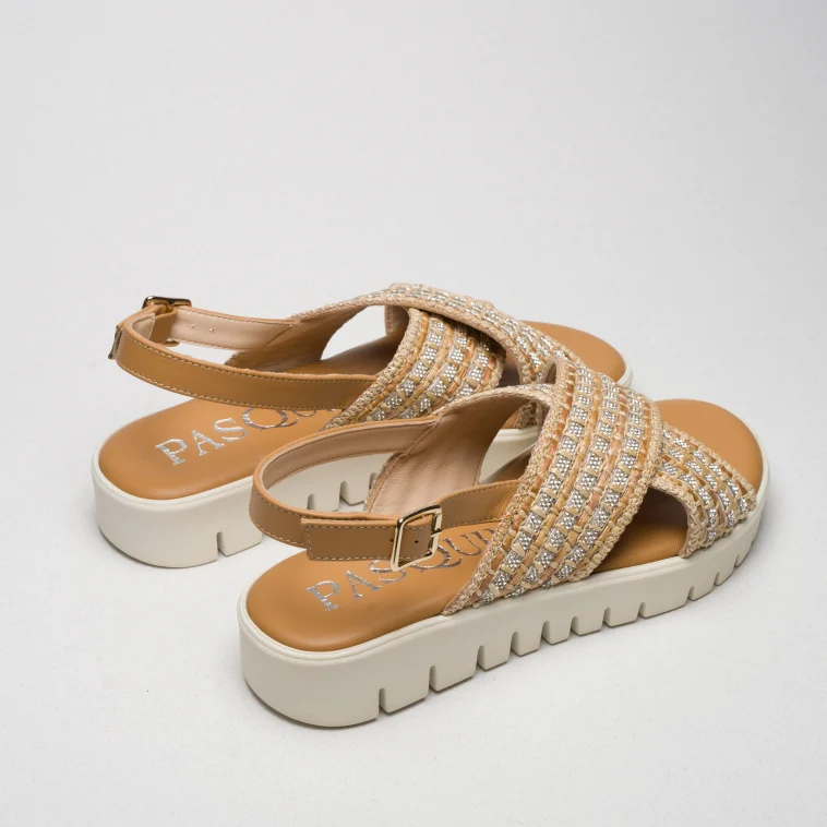 Pasquini Alma sandalo cuoio beige con strass