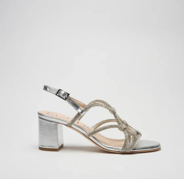 Pasquini Calzature Lux sandalo argento strass tacco 6 cm