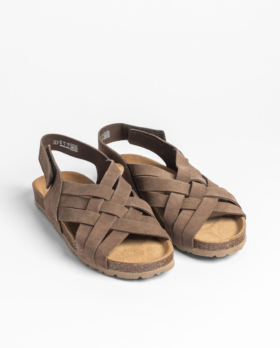 Yokono Villa-251 sandali bassi donna marrone scuro in pelle con velcro