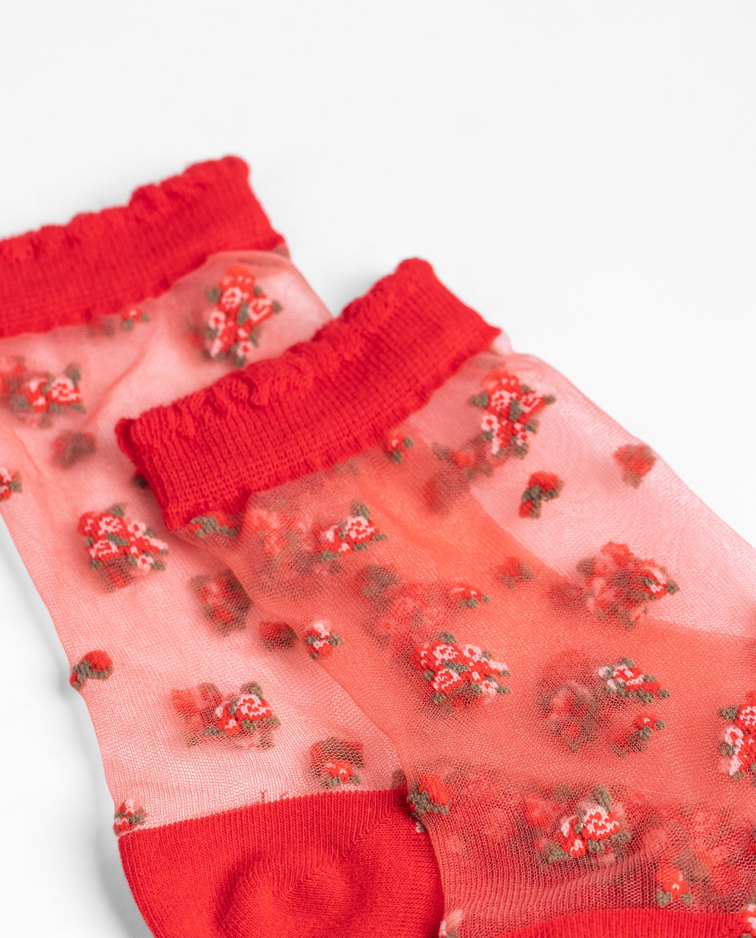 Yokono Nely calzino rosso floreale semitrasparente