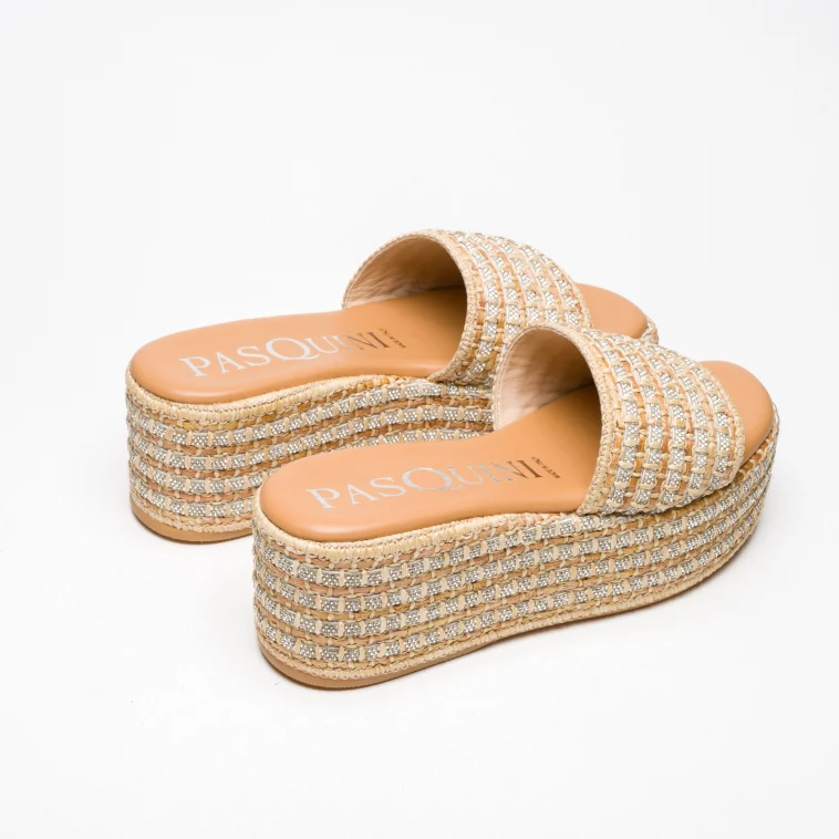 Pasquini Tina sabot beige zeppa 7 cm rafia