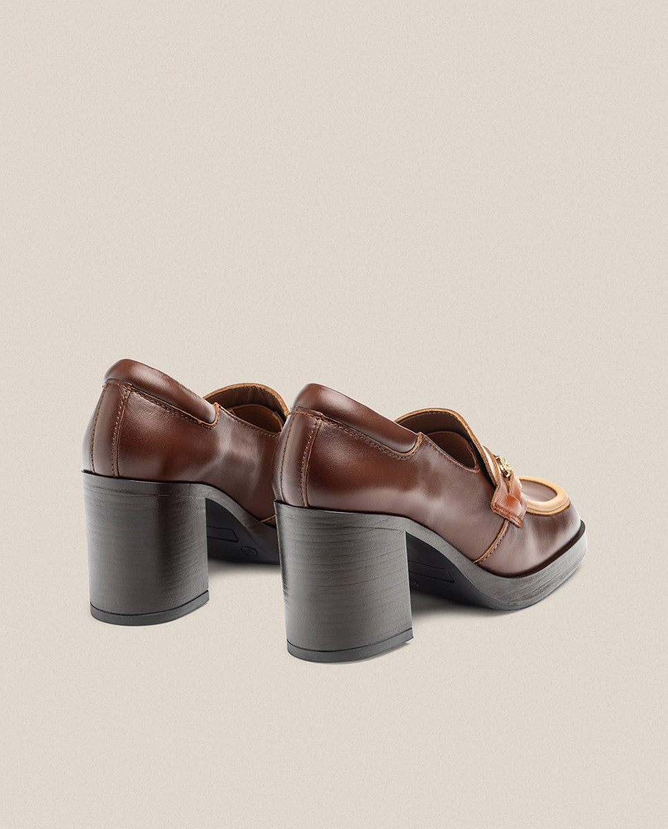Yokono Kolin-011 mocassini tacco donna marrone pelle