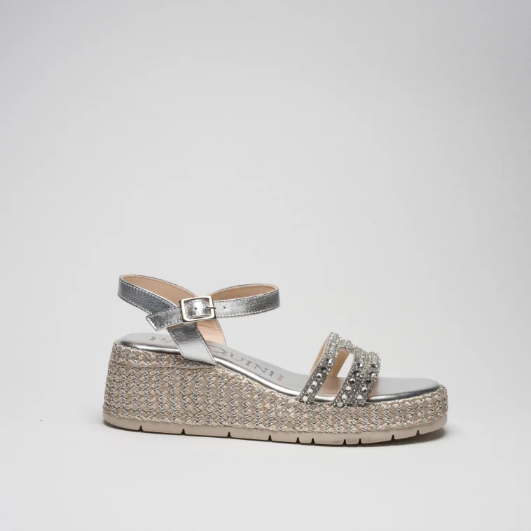 Pasquini Stella sandalo zeppa argento 6 cm strass
