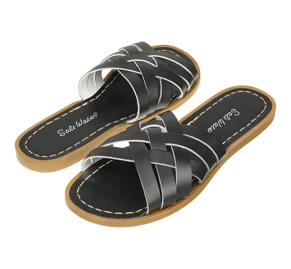 Salt-Water Retro Slide sandali donna neri in cuoio