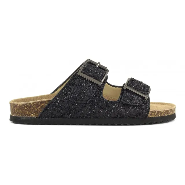 Colors of California Slide doppia fascia ciabatte nere glitter
