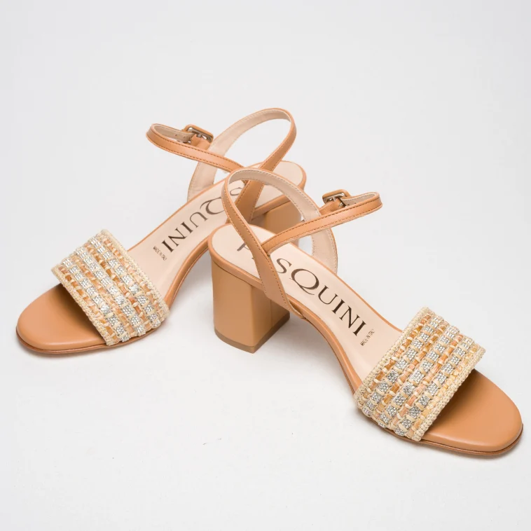 Pasquini Calzature Gaia sandalo tacco 6 cm cuoio beige rafia