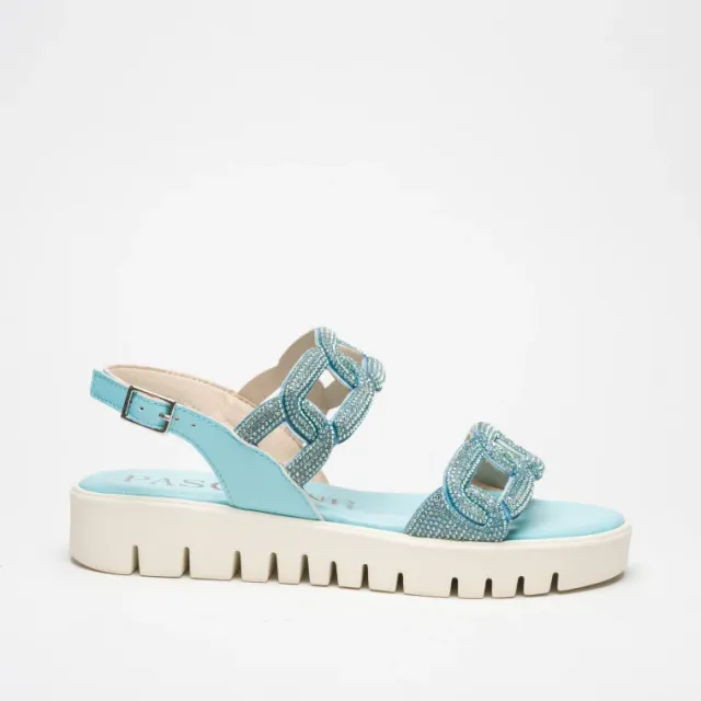 Pasquini Calzature Greta sandalo verde acqua strass 3 cm
