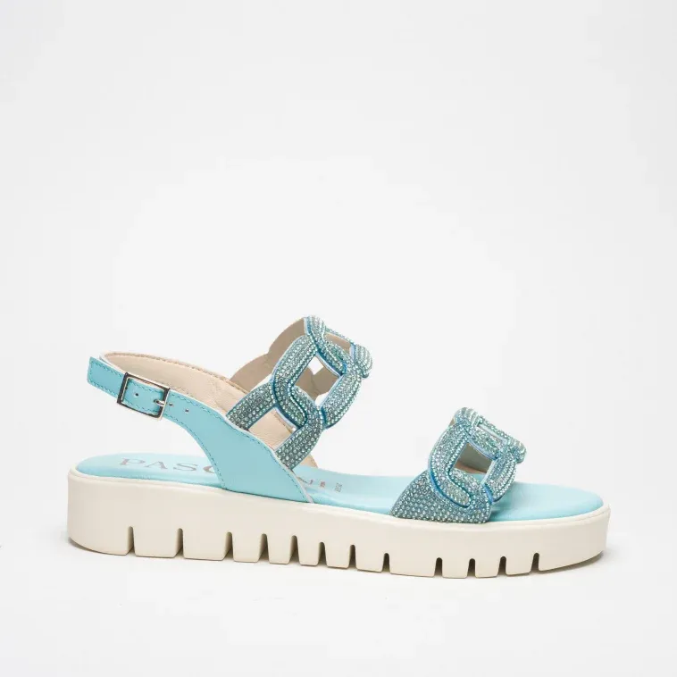 Pasquini Calzature Greta sandalo verde acqua strass 3 cm