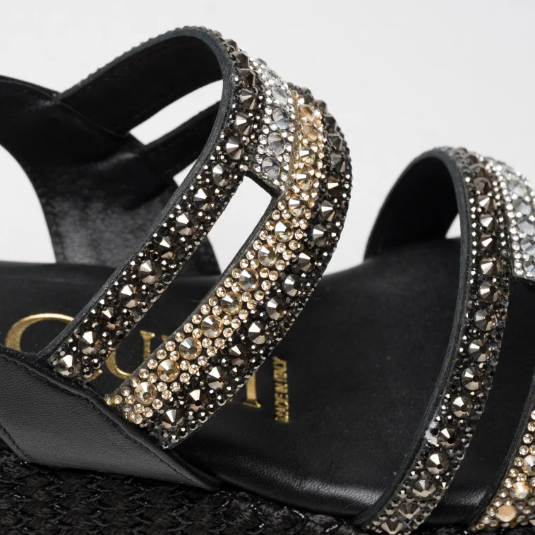 Pasquini Sofia sandalo nero con strass zeppa 6 cm