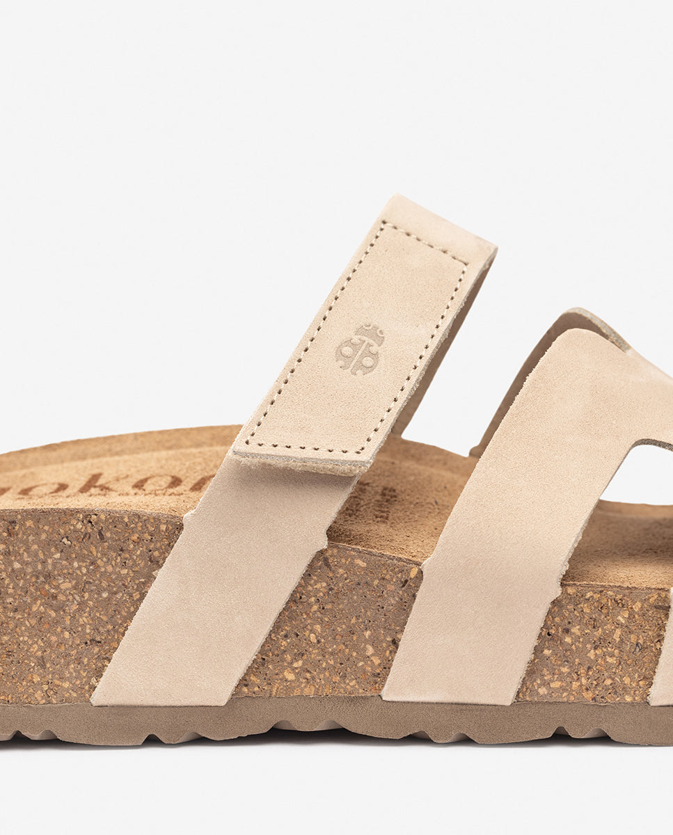Yokono Wiwi-125 sandalo zeppa beige in pelle