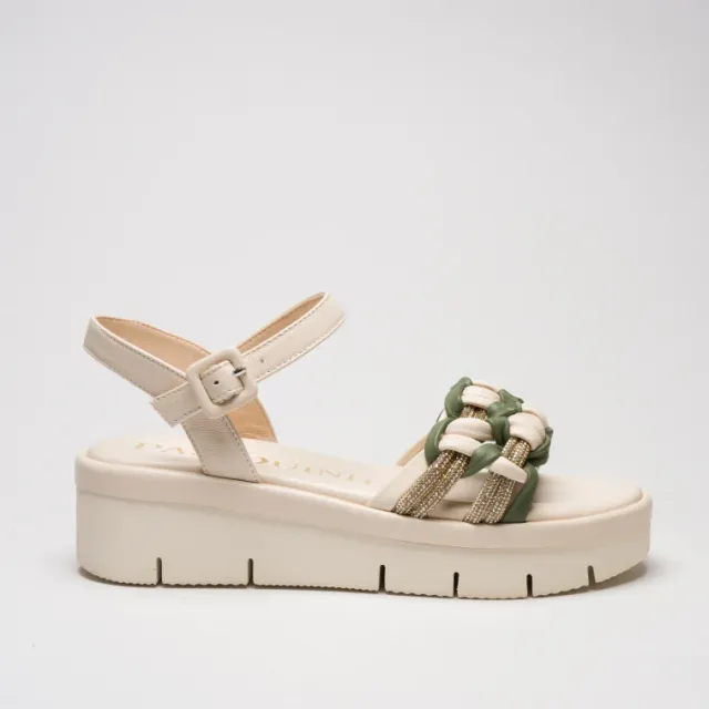 Pasquini Cloe sandalo basso beige verde 4,5 cm
