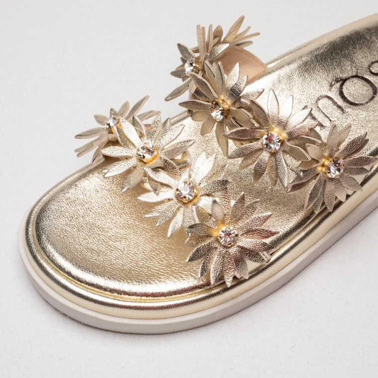 Pasquini Daisy ciabatta platino con fiori oro