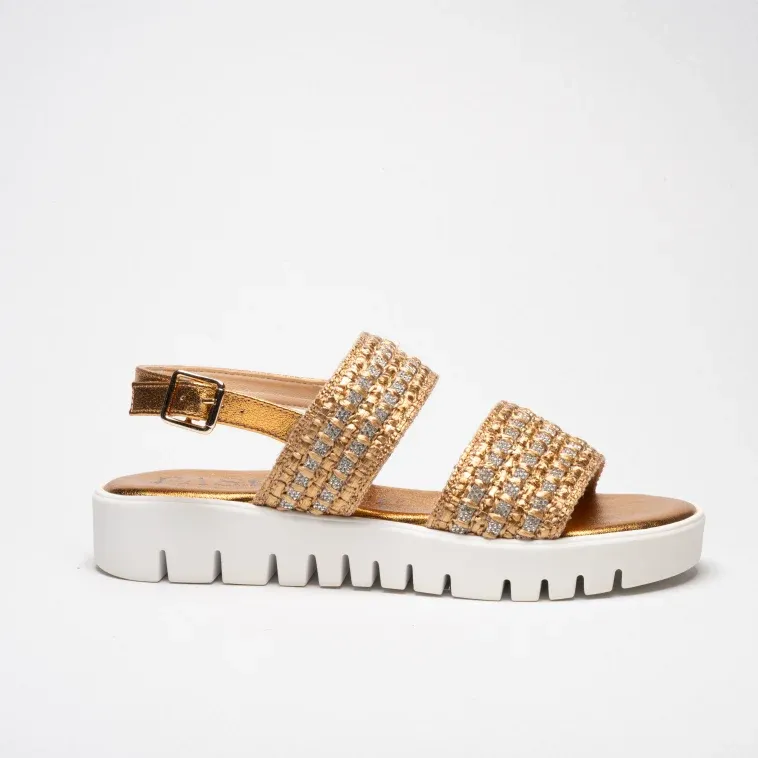 Pasquini Calzature Lisa sandalo bronzo platform strass