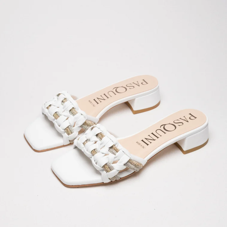 Pasquini Mia sabot bianco con strass tacco 3,5 cm