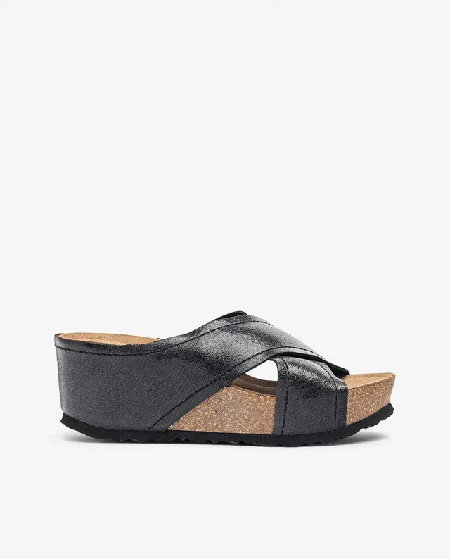 Yokono BARI-257 sandalo con zeppa nero in pelle