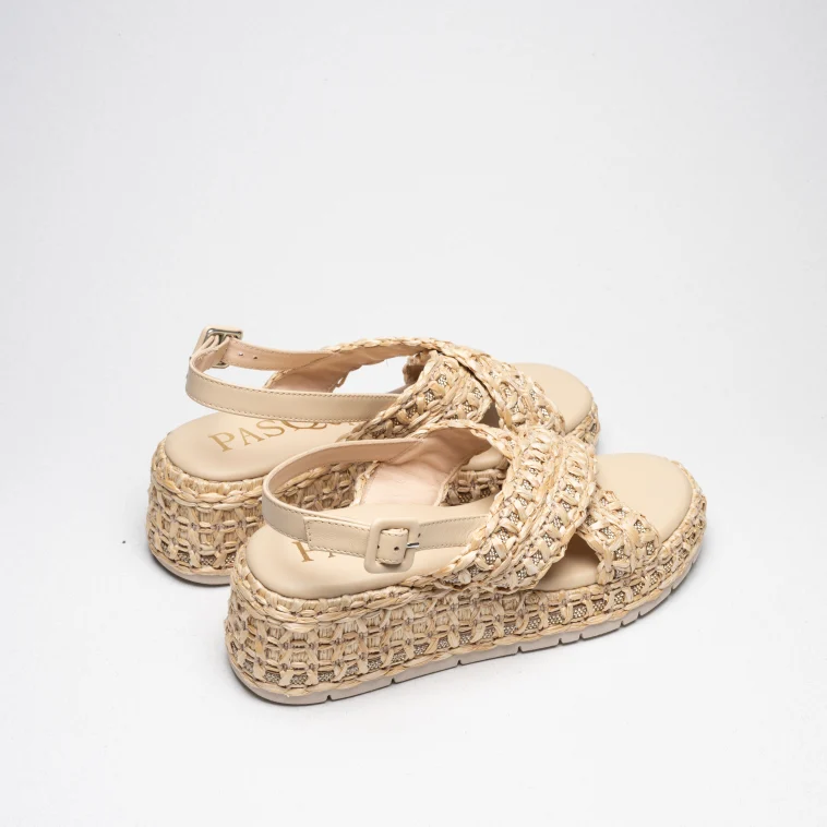 Pasquini Livia sandalo beige zeppa 6 cm rafia