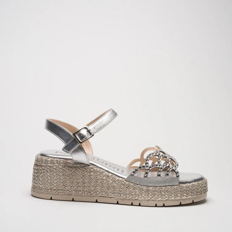 Pasquini Vesta sandalo argento in pelle con zeppa