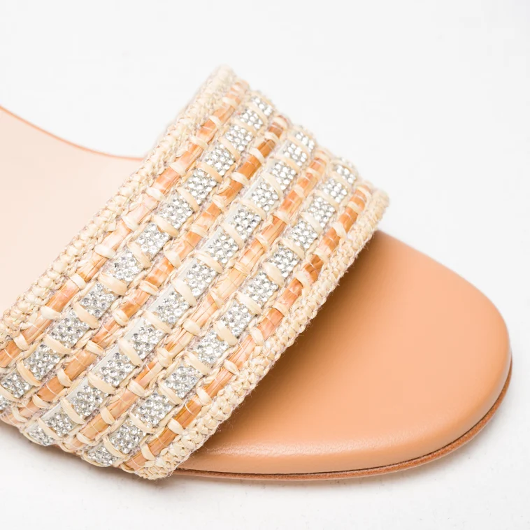 Pasquini Calzature Gaia sandalo tacco 6 cm cuoio beige rafia