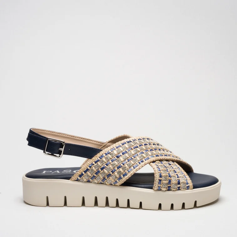 Pasquini Calzature Alma sandalo blu beige platform strass