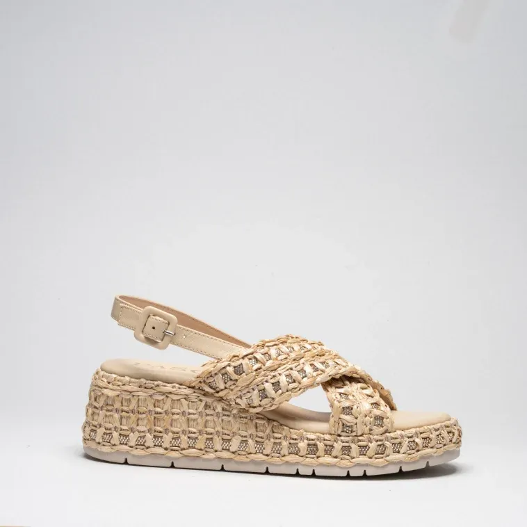 Pasquini Livia sandalo beige zeppa 6 cm rafia