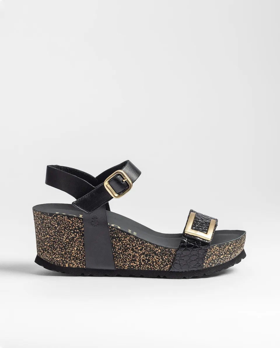 Yokono Bari 262 sandali con zeppa neri in pelle