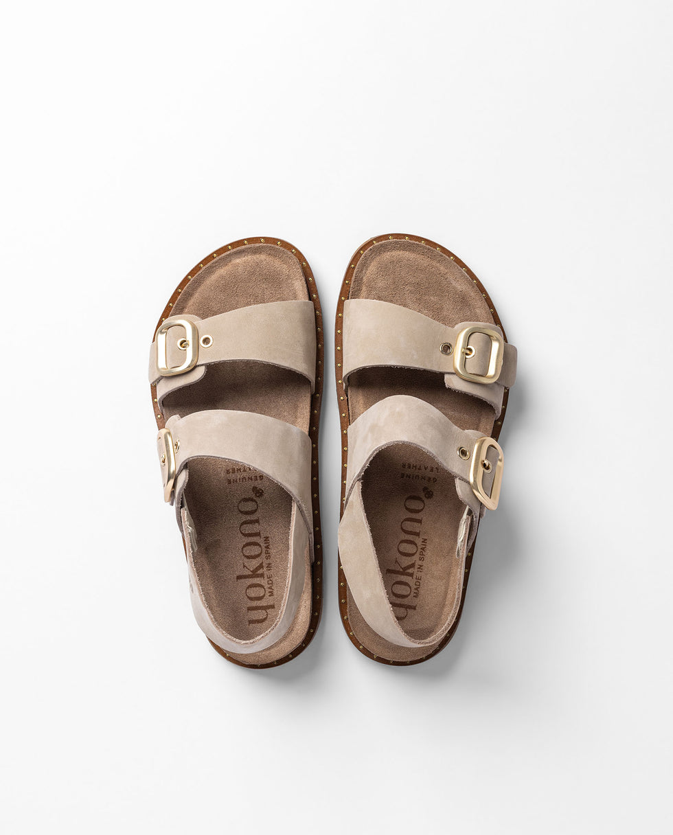 Yokono Bolus-252 sandali bassi donna beige in cuoio