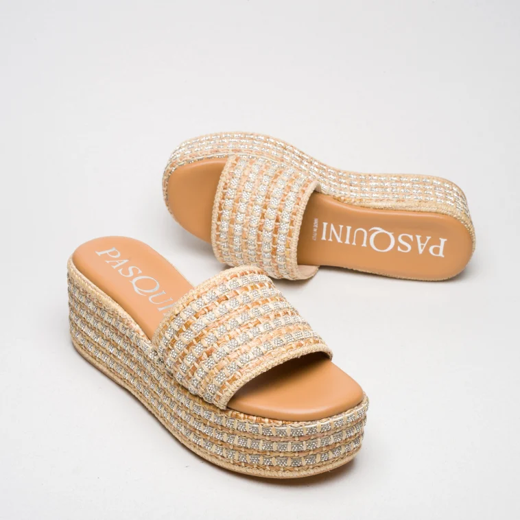 Pasquini Tina sabot beige zeppa 7 cm rafia