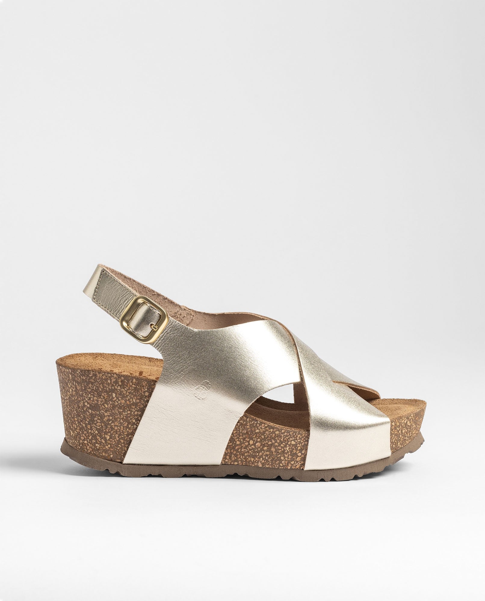 Yokono Bari 263 sandali zeppa oro in pelle