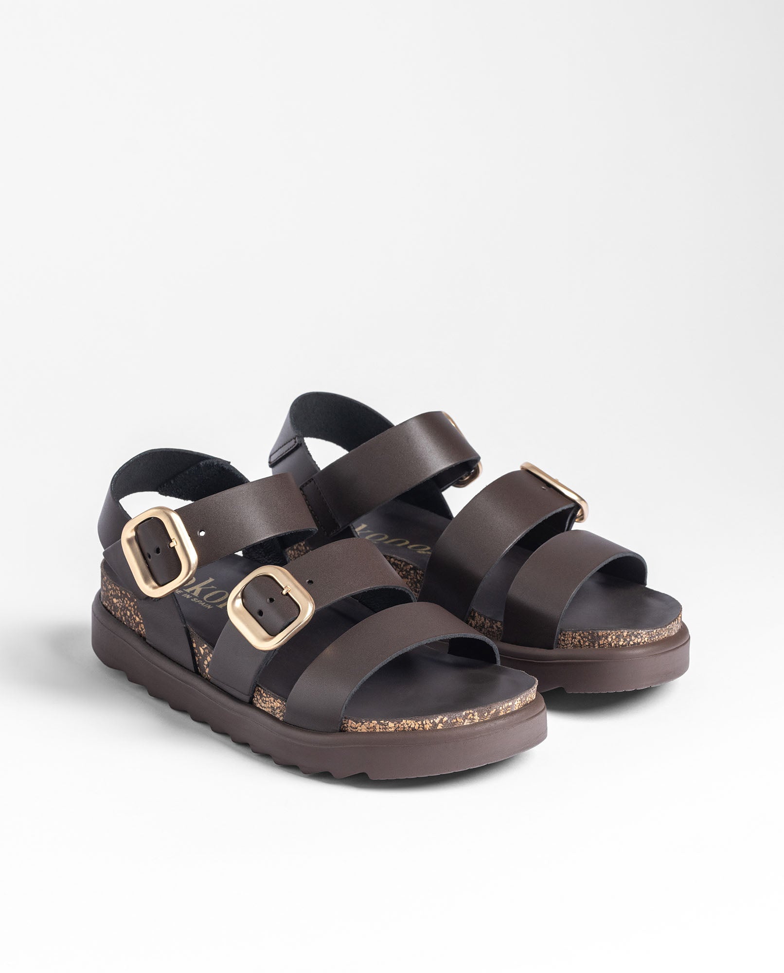 Yokono Tunez-127 sandali plateau marrone con fibbia