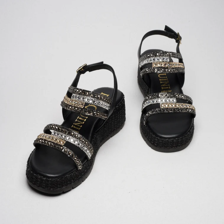 Pasquini Sofia sandalo nero con strass zeppa 6 cm