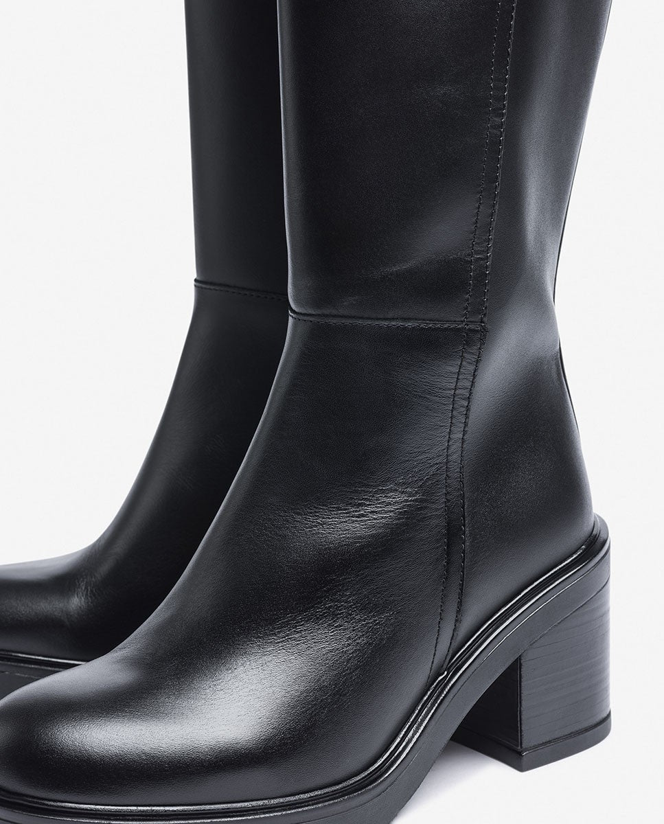 Yokono Mire 003 stivali alti donna nero in pelle tacco 6