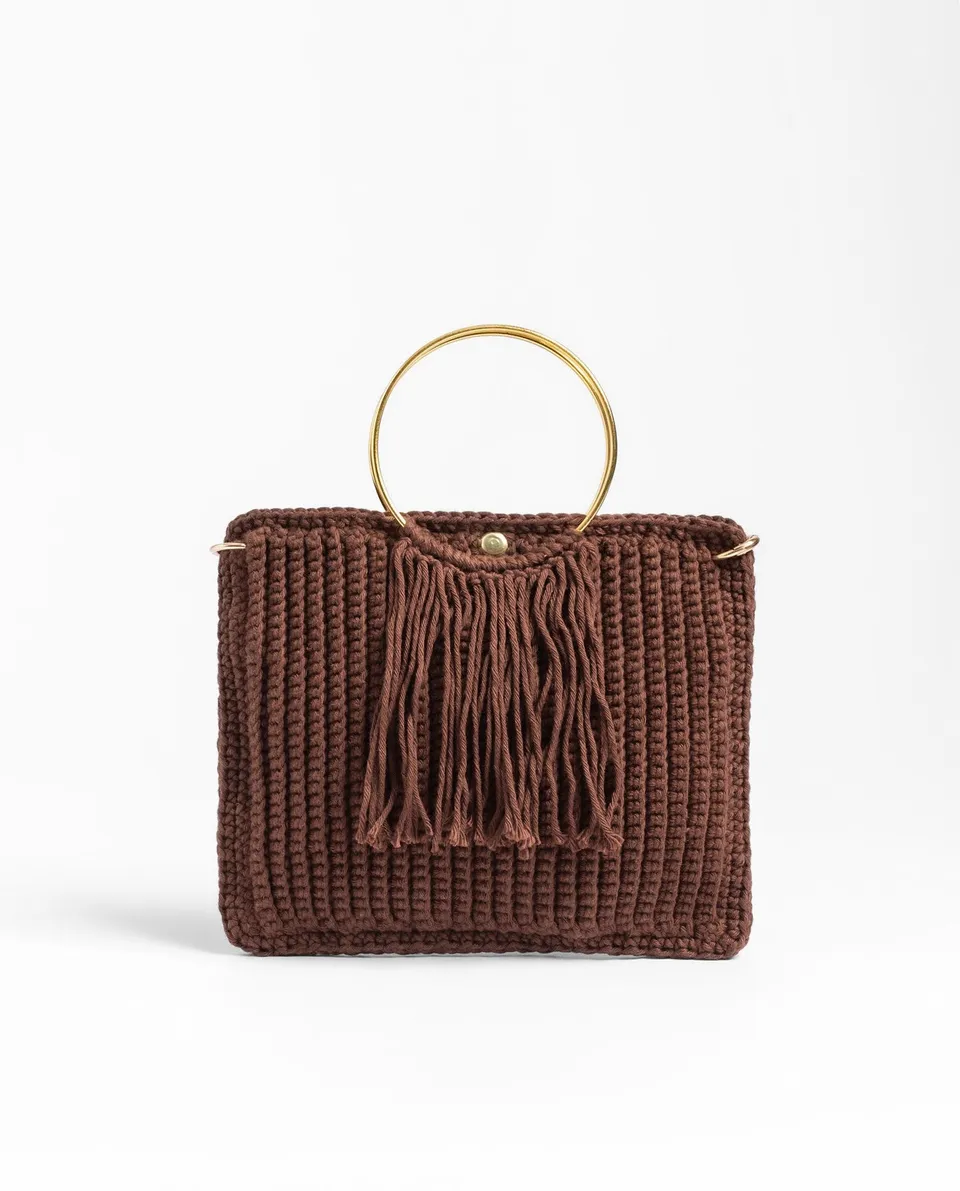 Yokono B-Velvet borsa crochet marrone fatta a mano