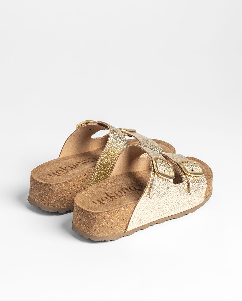 Yokono Wiwi-003 sandali oro in cuoio con plateau