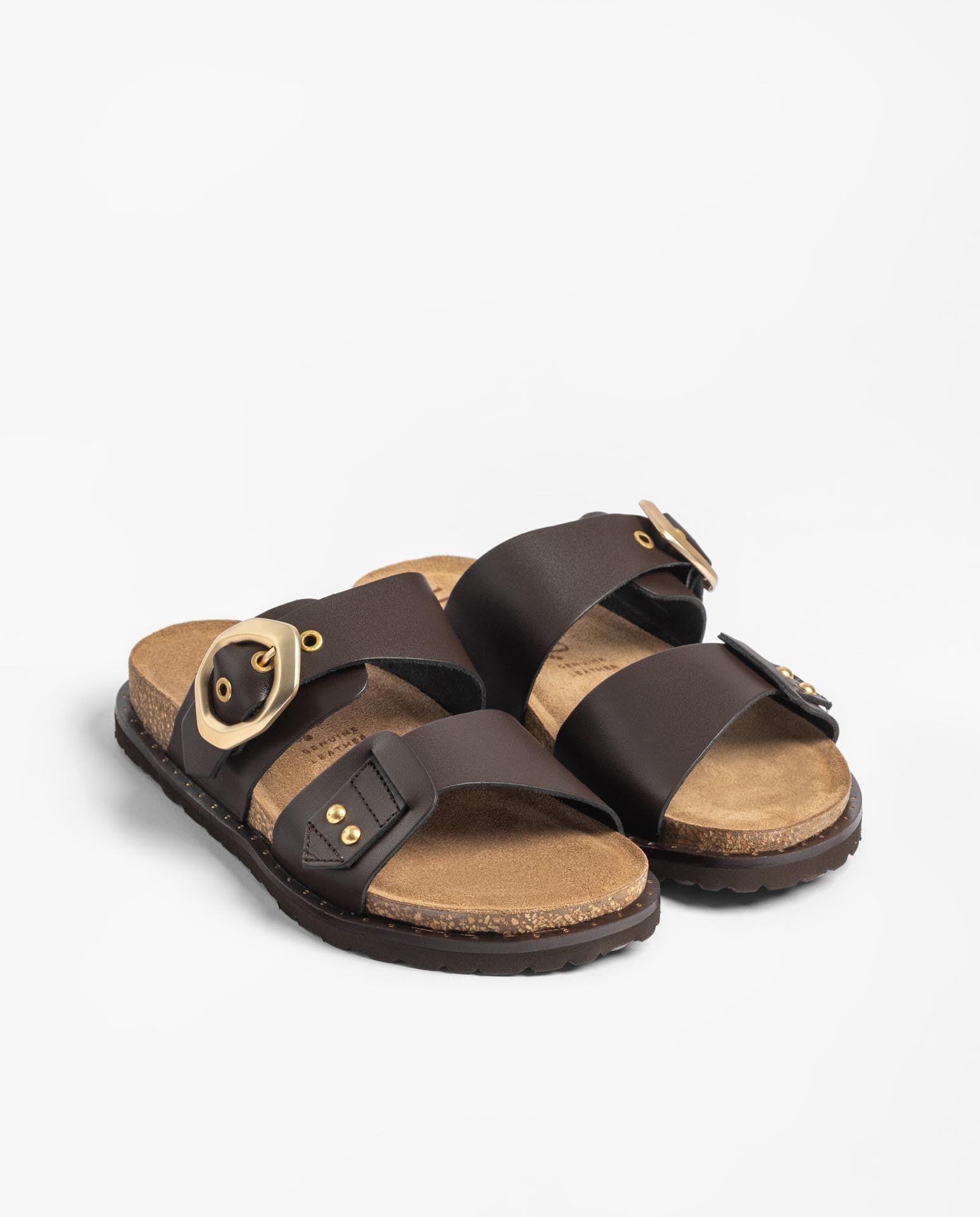 Yokono Bolus 254 sandali bassi marrone in pelle con fibbia
