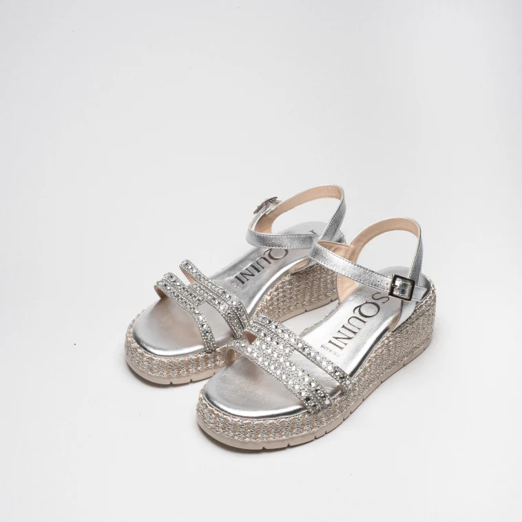 Pasquini Stella sandalo zeppa argento 6 cm strass