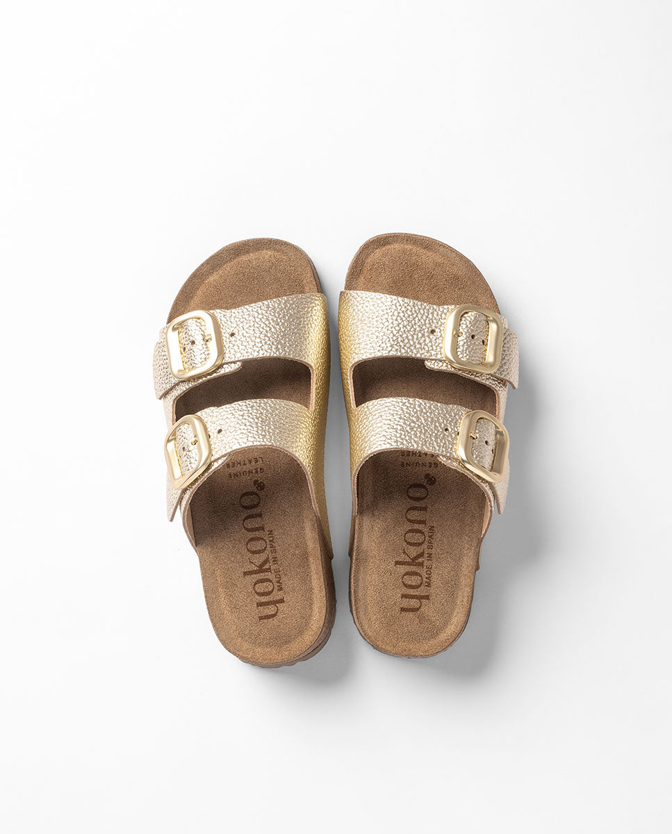 Yokono Wiwi-003 sandali oro in cuoio con plateau