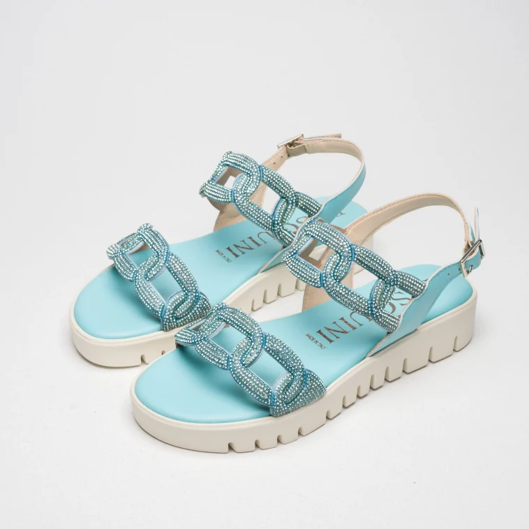 Pasquini Calzature Greta sandalo verde acqua strass 3 cm