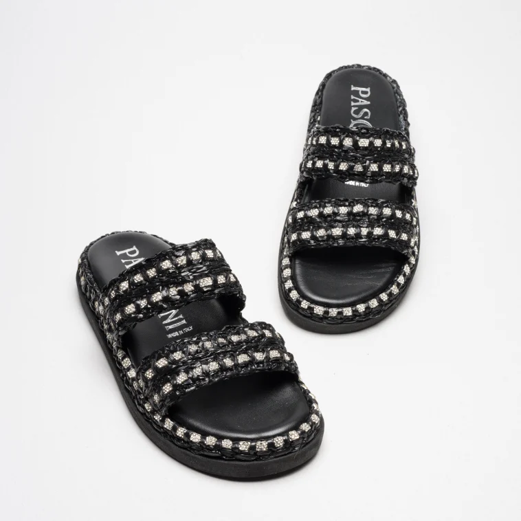 Pasquini City Chic Lea ciabatta nera rafia strass